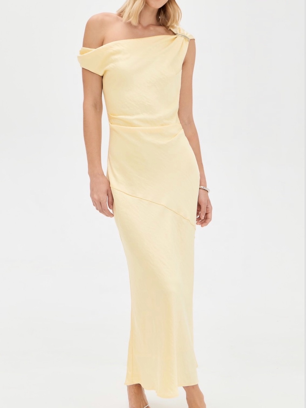 One-Shoulder Midi Dress in Pale Yellow